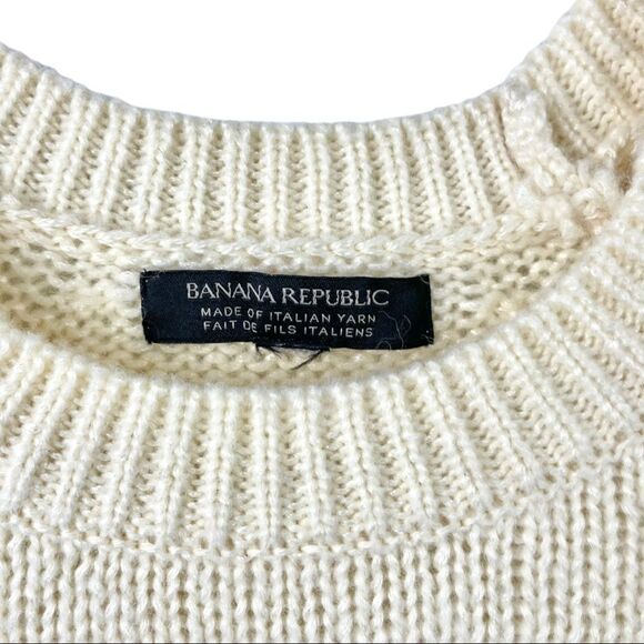 Banana Republic Cream Knit Italian Yarn Crewneck Sweater Size L - Picture 4 of 7